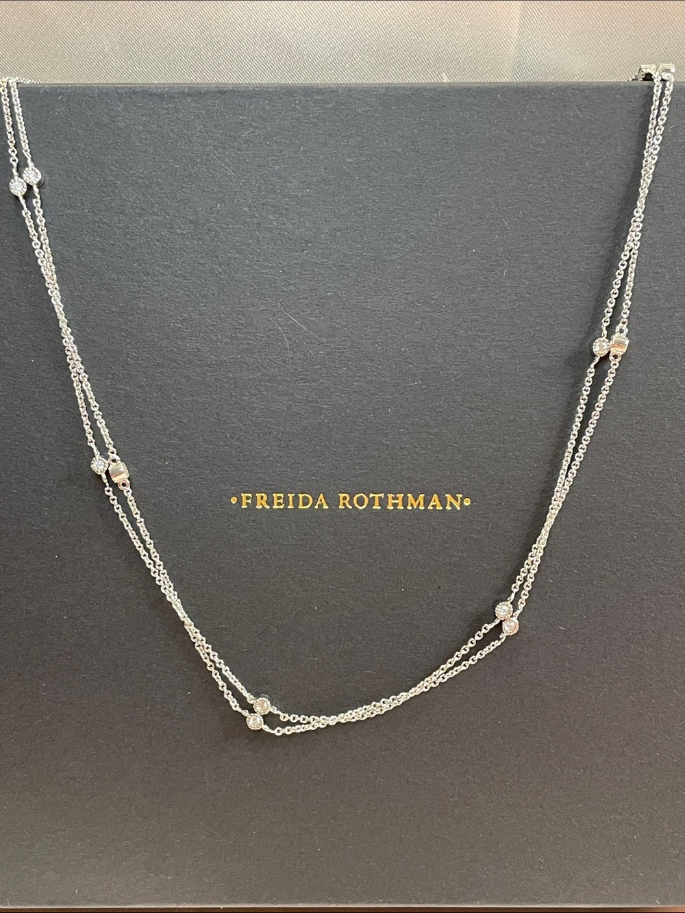 FREIDA ROTHMAN Bezel Set Station Necklace 36" Sterling SIlver - NEW $395 MSRP